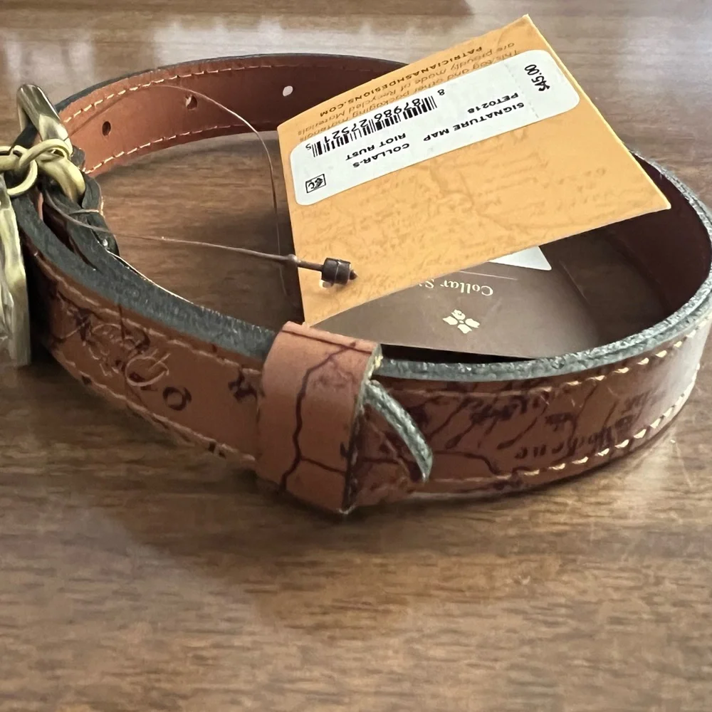 Patricia Nash Signature Map Leather Pet Dog Collar Size Small NWT